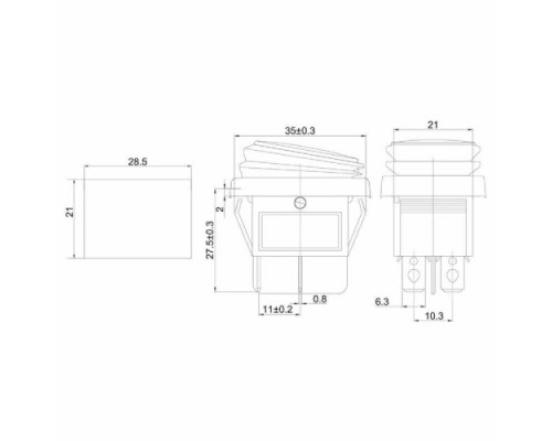 Переключатель REXANT 06-0307-C клавишный 250V 15A (4с) ON-OFF красный с подсветко