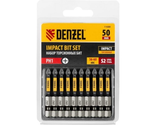 Набор бит DENZEL PH1x50 мм торсионных 10 шт. [11688]