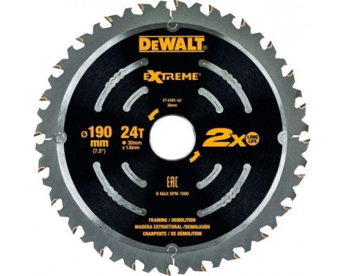 Пильный диск по дереву DeWALT 190х24тх30 мм. Extreme Demo2X DT4395-QZ [DT4395-QZ]