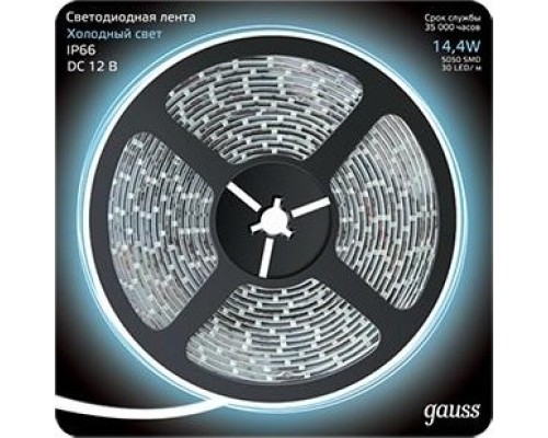 Лента светодиодная GAUSS LED 5050/60-smd 14.4w 12v dc холодный белый ip66 (блис [311000314]