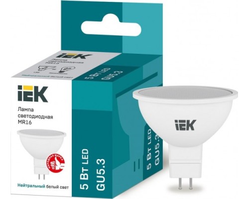 Лампа светодиодная IEK MR16 5Вт 4000К GU5.3 Софит [LLE-MR16-5-230-40-GU5]