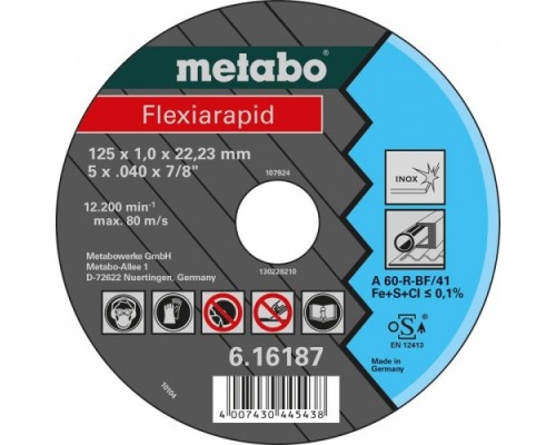 Отрезной круг по нержавеющей стали METABO 125x1,0x22,23 мм А60R Flexiarapid [616187000]