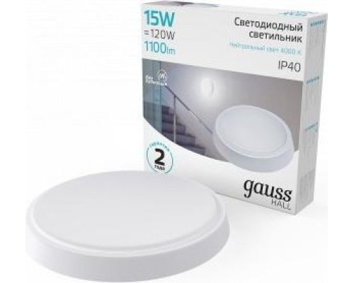 Светильник для ЖКХ светодиодный GAUSS HALL круг 15w 1100lm 4000k 200-240v ip40 d155*33мм [193411215]