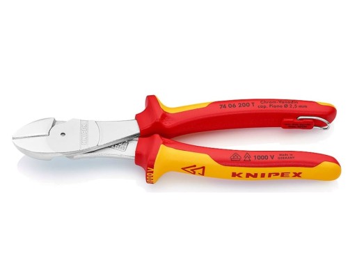 Бокорезы диэлектрические KNIPEX KN-7406200TBK особо мощные vde, 200 мм, хром, 2-комп. ручки