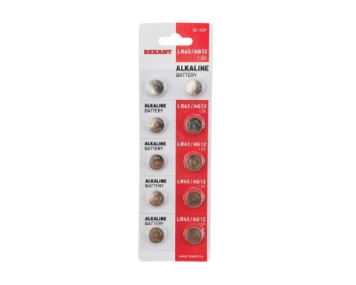 Батарейка REXANT 30-1029 часовая LR43, 1,5B, 10 шт блистер Батарейка REXANT 30-1029 часовая LR43, 1,5B, 10 шт блистер