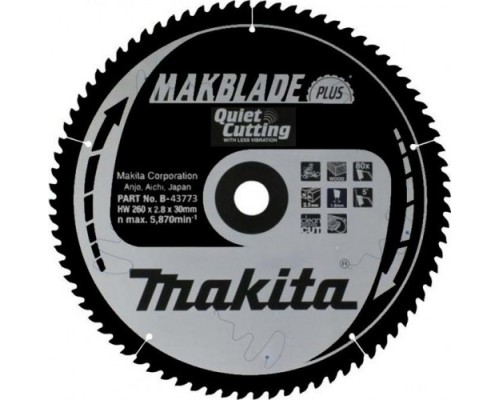 Пильный диск по дереву MAKITA 260x30x1.8x80T для makblade plus [B-43773]