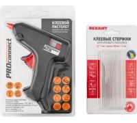 Пистолет термоклеевой сетевой REXANT ПК01 набор для творчества 15вт, стержни 7мм) 12-1701