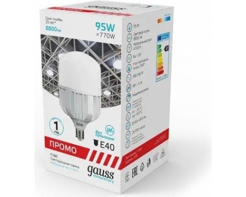 Лампа светодиодная GAUSS Т160 elementary 95w 8800lm 4100k e40 promo led [60420]