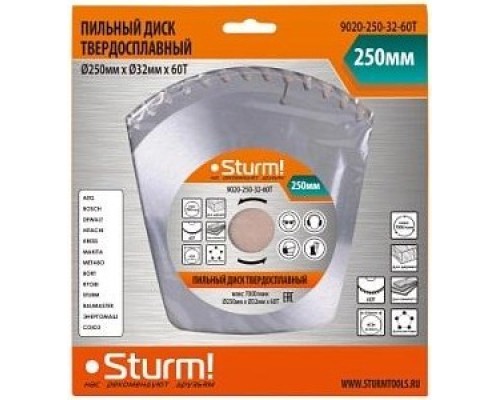 Пильный диск по дереву STURM 9020-250-32-60T 250x32x60 зубов, переходное кольцо 30 мм