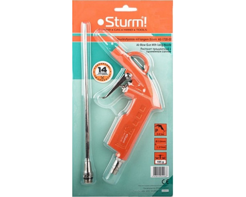 Пистолет пневматический Sturm AU-1720-02 продувочный удлиненное сопло, 2-6 бар