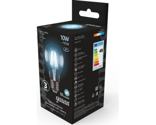 Лампа светодиодная филаментная GAUSS A60 filament а60 10w 970lm 4100к е27 led [102802210]