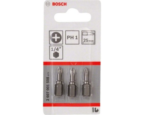 Бита для заворачивания BOSCH Extra Hard 25 мм PH1 3шт [2607001508]