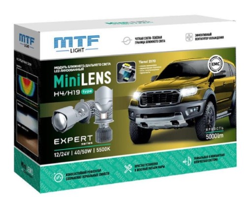 Модули светодиодные MTF LIGHT MiniLENS EXPERT H4/H19, 12/24V, 40/50W, 5500K, 2шт. MH4K5E