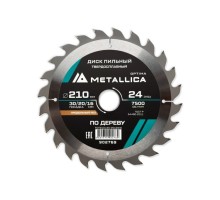 Пильный диск по дереву METALLICA Optima 210x30/20/16 мм 24 зуба, Т=2,6 мм продольный [902769]