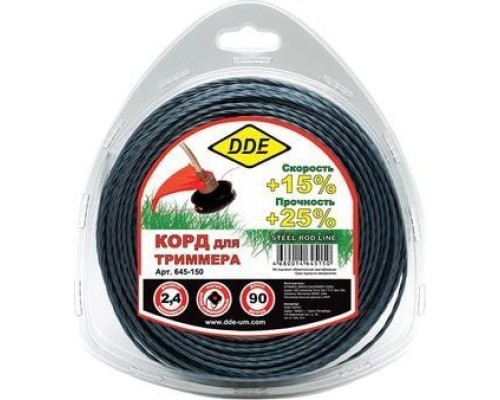 Леска триммерная DDE Steel rod line (2,4 ммх90 м; крест витой армир.; голубая/красная) [645-150]