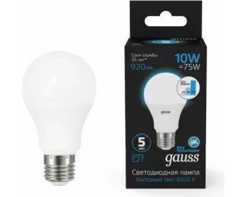 Лампа светодиодная GAUSS A60 a60 10w 920lm 6500k е27 шаг. диммирование led [102502310-S]