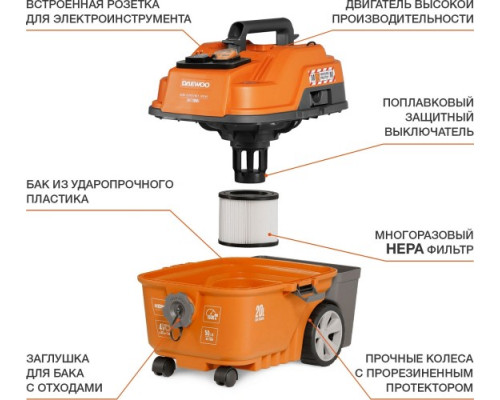Пылесос для строительных работ DAEWOO DAVC 2000S с розеткой