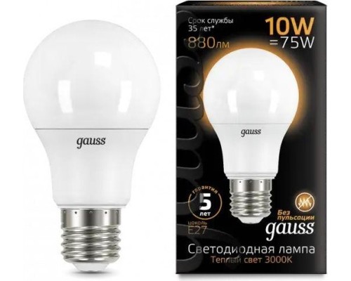 Лампа светодиодная GAUSS A60 a60 10w 880lm 3000k e27 led [102502110]