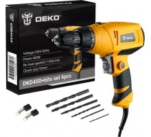 Шуруповерт сетевой DEKO DKD450 набор бит 6 шт. 063-4281