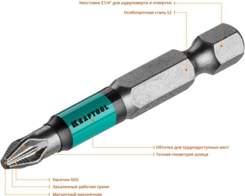 Бита для заворачивания KRAFTOOL Optimum Line PZ2 50 мм, 10 шт. [26124-2-50-10]