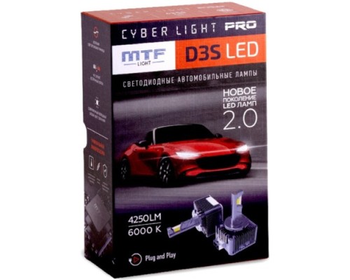 Лампа светодиодная MTF LIGHT серия CYBER LIGHT PRO, D3S, 85V, 35W, 4250lm, 6000k кулер CPD3K6