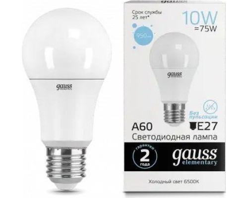 Лампа светодиодная GAUSS A60 elementary a60 10w 950lm 6500k е27 led [23230]