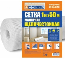 Сетка фасадная 4Walls  малярная, стекловолокно, 1*50 м, ячейка 2,5*2,5, белая [2147]