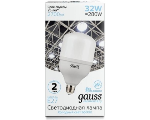 Лампа светодиодная GAUSS T100 elementary 32w 2700lm 6500k e27 led [63233]