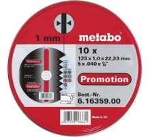 Отрезной круг по нержавеющей стали METABO 125x1,0x22,23 мм А60R (10шт.) в металлической коробке 616359000