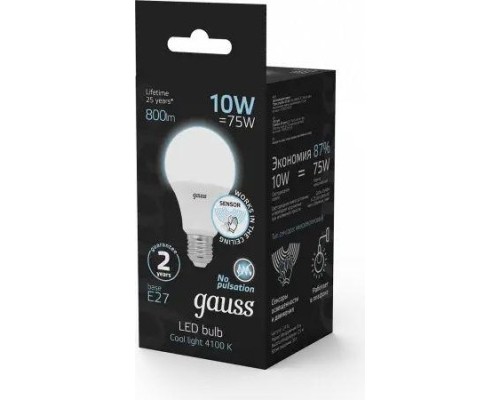 Лампа светодиодная GAUSS А60 10w 800lm 4100к e27 сенсор led [102502210-M]