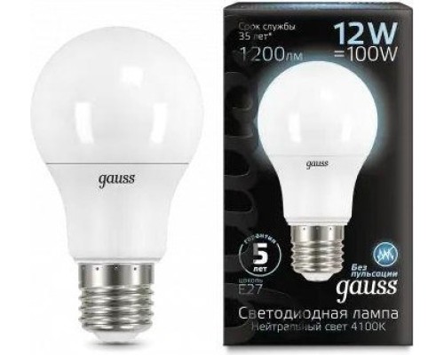 Лампа светодиодная GAUSS A60 a60 12w 1200lm 4100k e27 led [102502212]