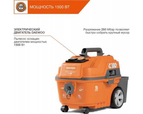 Пылесос для строительных работ DAEWOO DAVC 2000S с розеткой