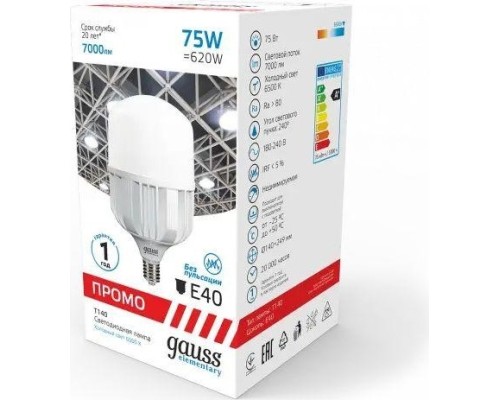 Лампа светодиодная GAUSS Т140 elementary 75w 7000lm 6500k e40 promo led [60438]