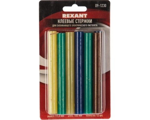 Стержни клеевые REXANT цветные 11x100 мм, 12 шт. [09-1230]