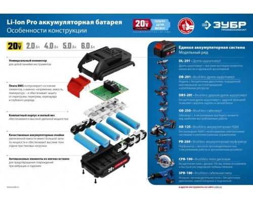 Дрель-шуруповерт аккумуляторная ЗУБР DB-201 бесщеточная, без АКБ и ЗУ