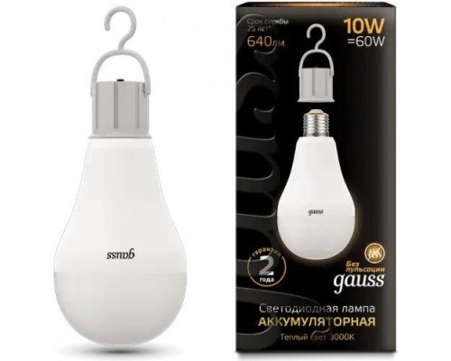 Лампа светодиодная GAUSS A60 a60 10w 640lm 3000k e27 с li-ion аккумулятором led [102402100]