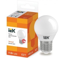 Лампа светодиодная IEK G45 9Вт 3000К Е27 Шар LLE-G45-9-230-30-E27