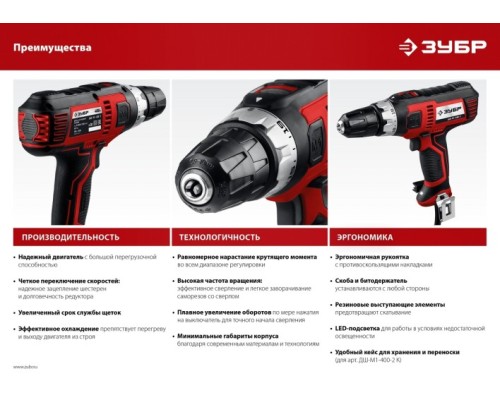 Шуруповерт сетевой ЗУБР ДШ-М1-400-2 [ДШ-М1-400-2]