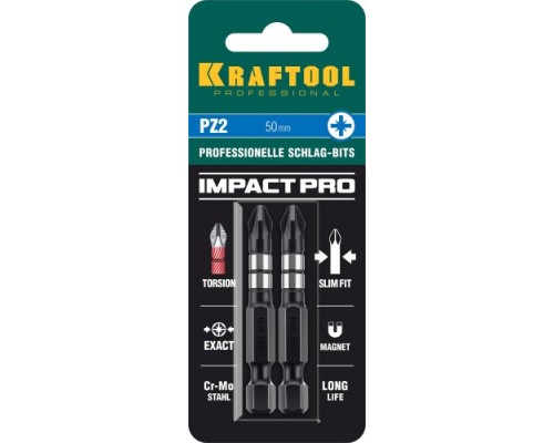 Бита для заворачивания KRAFTOOL IMPACT PRO ударные биты PZ 2, 50 мм, 2 шт 26193-2-50-S2