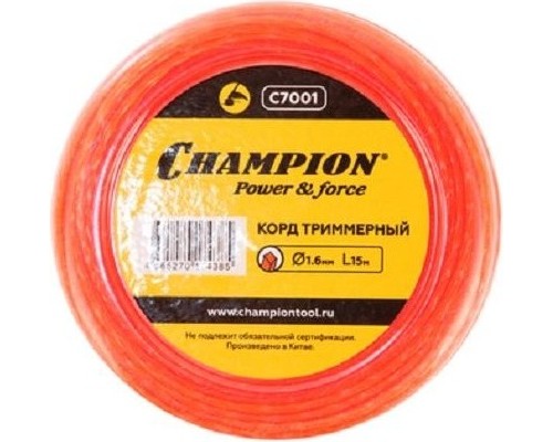 Леска триммерная CHAMPION Twisted Square 1.6мм/ 15м витой квадрат (C7001) [C7001]