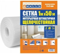 Сетка фасадная 4Walls  интерьерная штукатурная, стекловолокно, 1*50 м, ячейка 5*5, белая [2145]