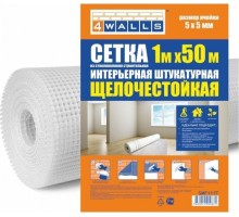 Сетка фасадная 4Walls  интерьерная штукатурная, стекловолокно, 1*50 м, ячейка 5*5, белая [2145]