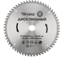 Пильный диск по дереву Kranz KR-92-0135 305х32/30 мм, 60 зуб.