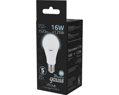 Лампа светодиодная GAUSS A60 a60 16w 1520lm 4100k e27 led [102502216]