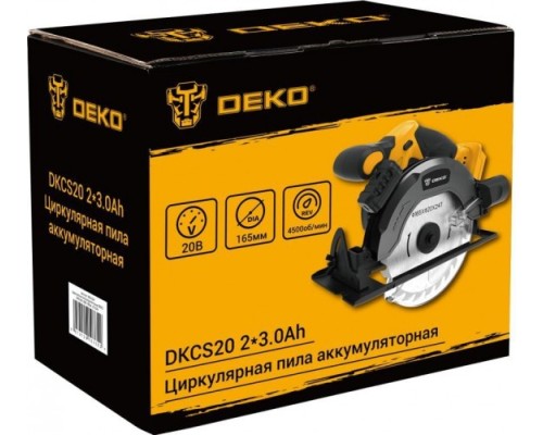 Пила циркулярная аккумуляторная DEKO DKCS20 2*3.0Ah 20в, 165мм [063-4024]