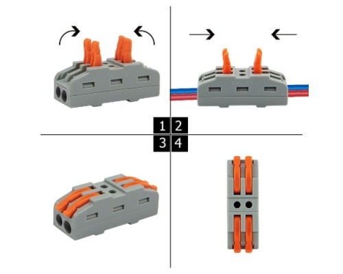 Клемма REXANT СМК 222-422 проходная 2 полюса (0,08-4 мм²), серая (25 шт./уп. [07-6263-2]