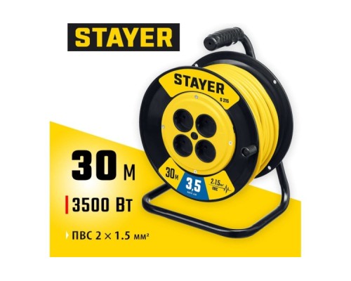 Удлинитель на катушке STAYER 55072-30 силовой пвс 2х1.5 30м 3500вт, s 215