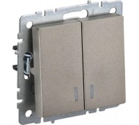Выключатель двухклавишный IEK BRITE ВС10-2-1-БрШ 10А с индикацией, шампань BR-V20-1-10-K37