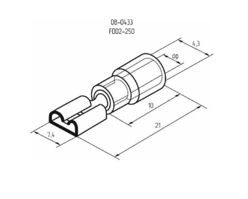 Клемма плоская REXANT 08-0433 ( уп 100 шт ) изолированная РПи-м 2.5-(6.3)/РпИм 2-250 08-0433