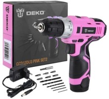 Дрель-шуруповерт аккумуляторная DEKO GCD12DU3 PINK SET2 + оснастка 13 шт (063-4171) [063-4171]